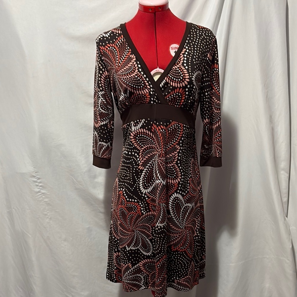 George Black and Red Floral Long Sleeve Dress Large LL69